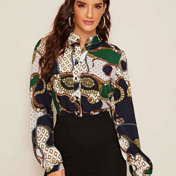 geometric chain print v-neck shirt - Picture 4 of 5